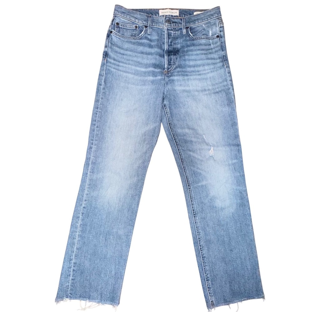 Denim Forum Arlo Straight 27 Blue High Rise Raw Hem Aritzia Jeans Casual Classic
